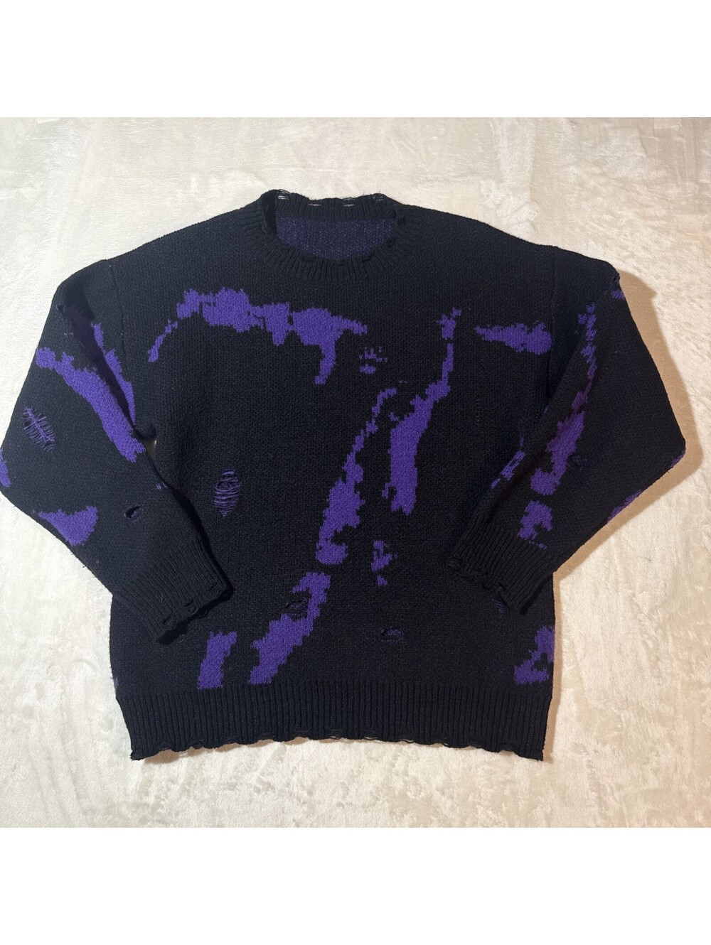Romwe Sweater Purple/Black Distressed Grunge/Gothic Splatter unisex sweater Med